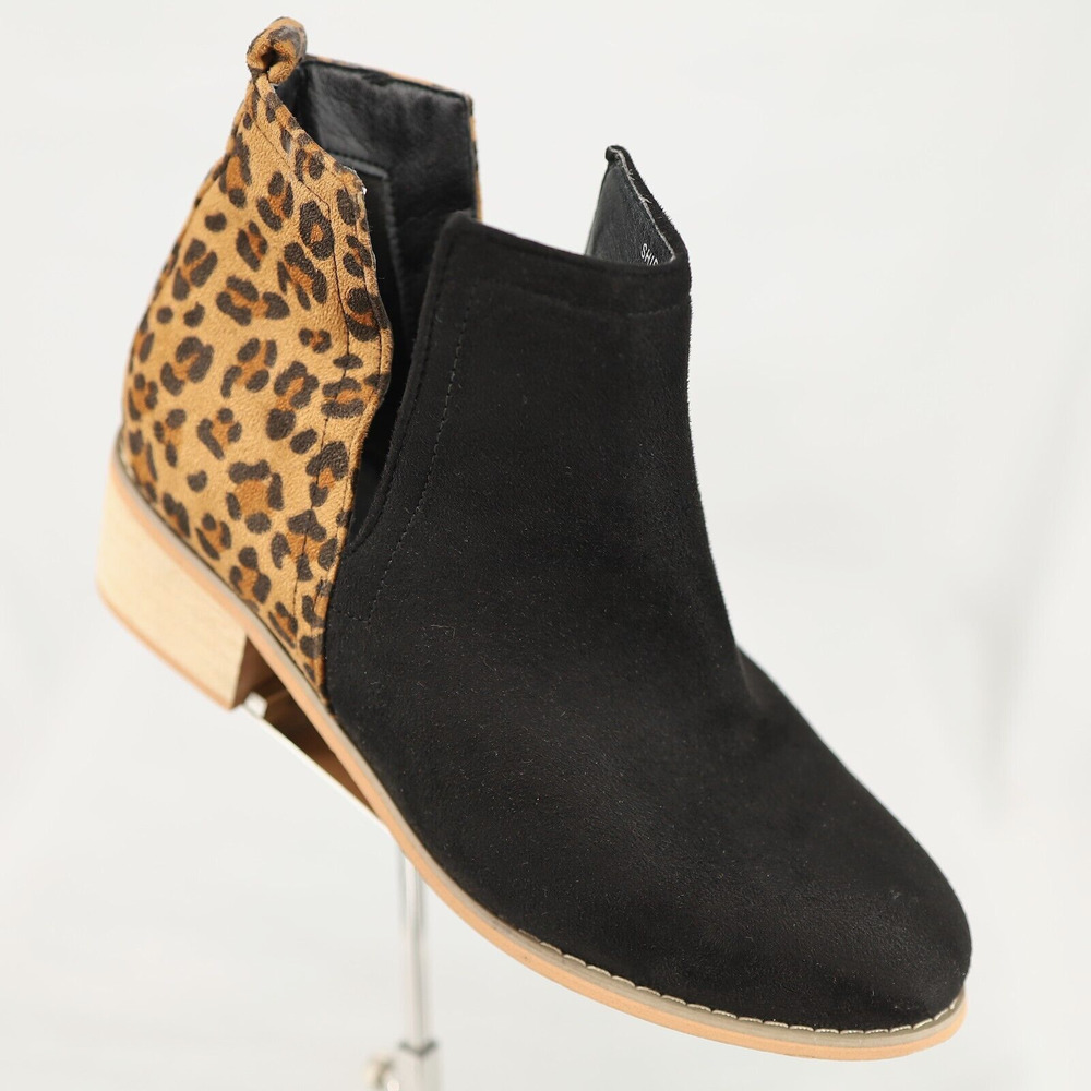 Corkys Boutique Boots Womens 8 Black Animal Print Black Faux Suede Block Heel